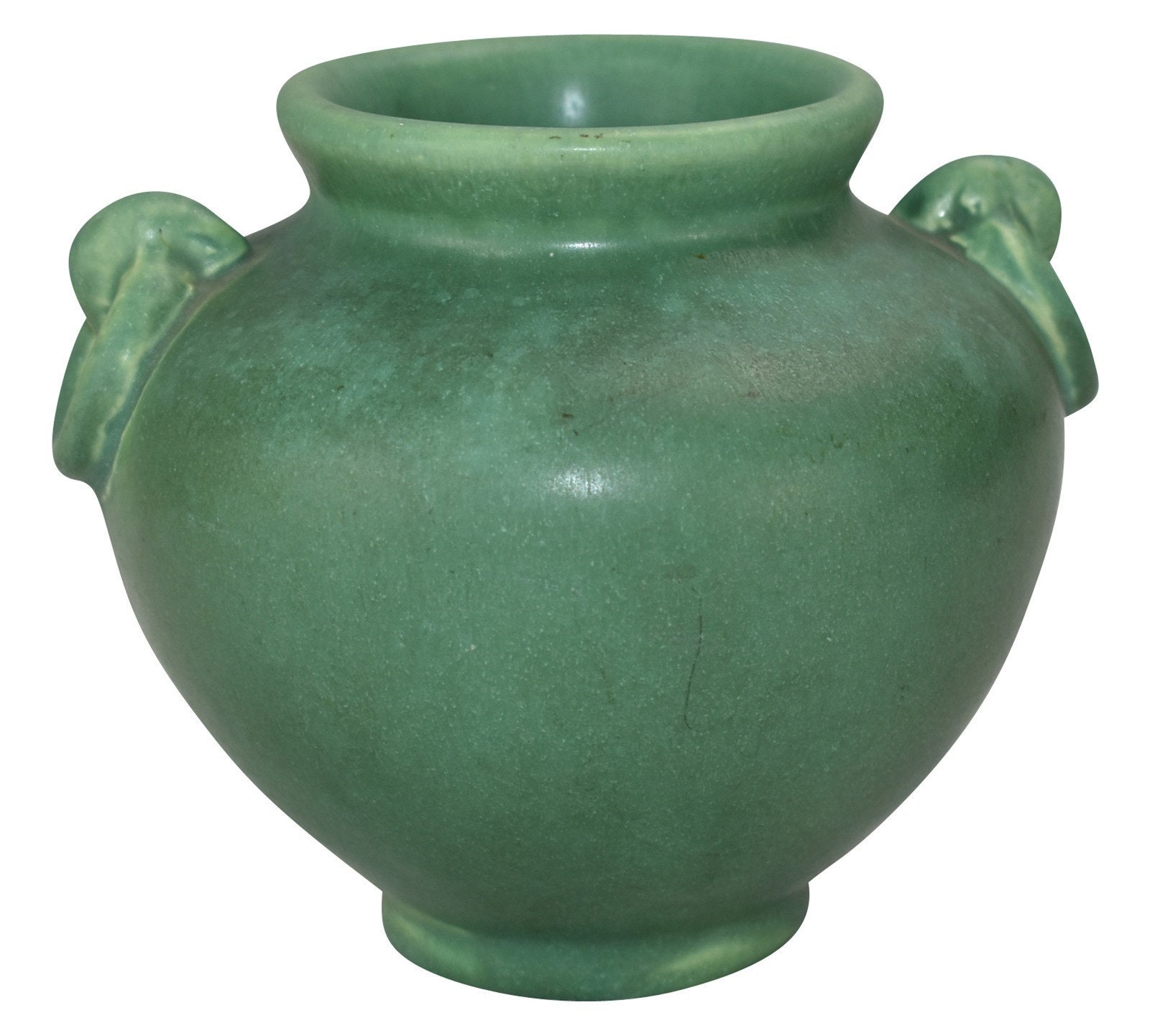 Camark Pottery Matte Green Ring Handle Vase Etsy