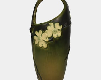 Roseville Dogwood Smooth Green 1920 Vintage Art Pottery Ceramic Basket 278-10