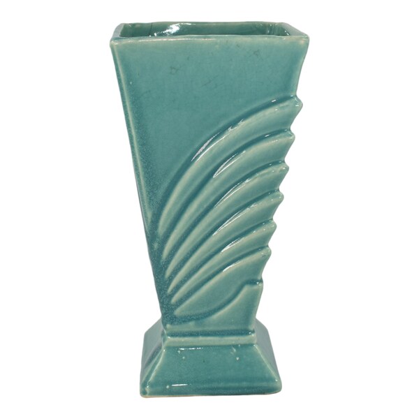 McCoy 1941 Mid Century Modern Art Pottery Turquoise Square Ceramic Vase K9