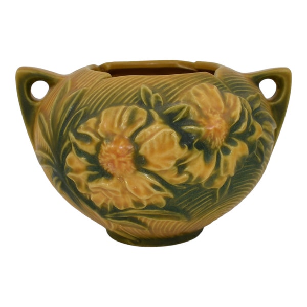 Roseville Peony Yellow 1942 Mid Century Modern Art Pottery Ceramic Bowl 427-4