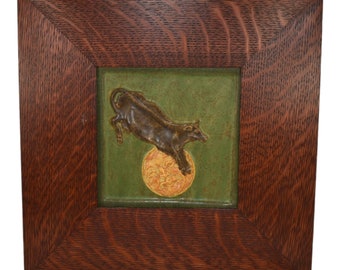 Ephraim Faience 2011 Hand Made Pottery Cow Jumping Over The Moon Framed Tile