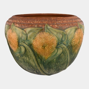 Roseville Sunflower 1930 Arts And Crafts Pottery Brown Jardiniere Planter 619-8