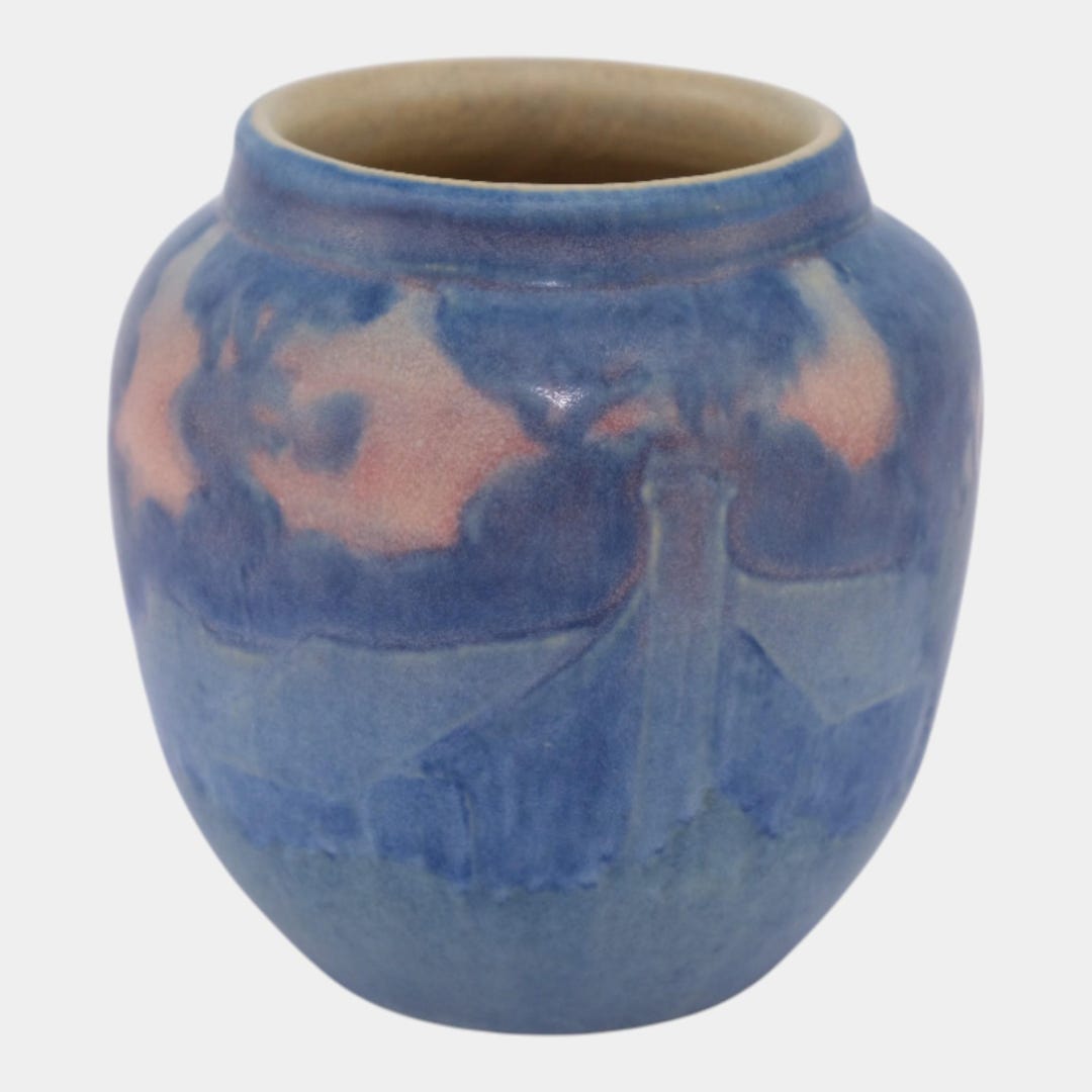 T R. Newcomb Newcomb College 1926 Art Pottery Twilight Scenic Landscape House Vase ...