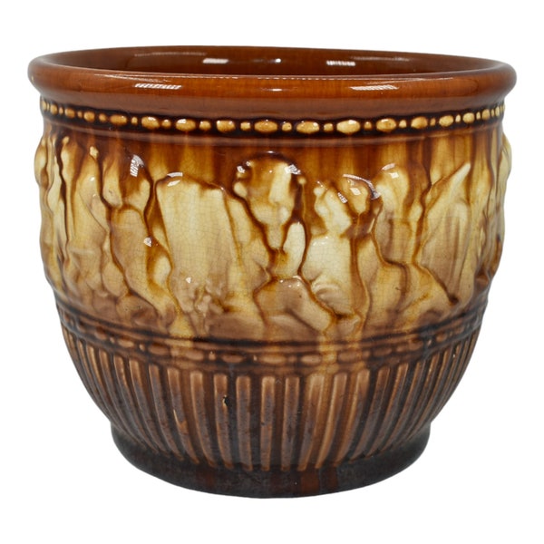 Weller Fairfield Majolica c1915 Vintage Pottery Brown Ceramic Jardiniere Planter