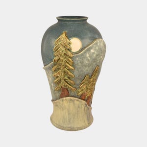 Ephraim Faience 2022 Hand Made Pottery Sculpted Winter Scene Ceramic Vase