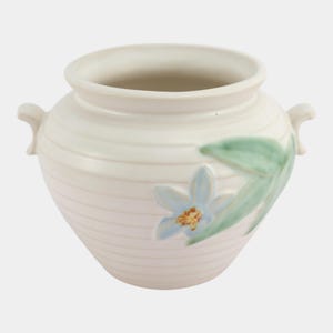 Weller Mi-Flo 1930s Vintage Art Deco Pottery Blue Flower White Ceramic Vase M-3