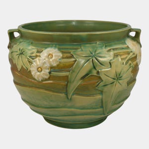 Roseville Luffa Green 1934 Vintage Art Deco Pottery Jardiniere Planter 631-8
