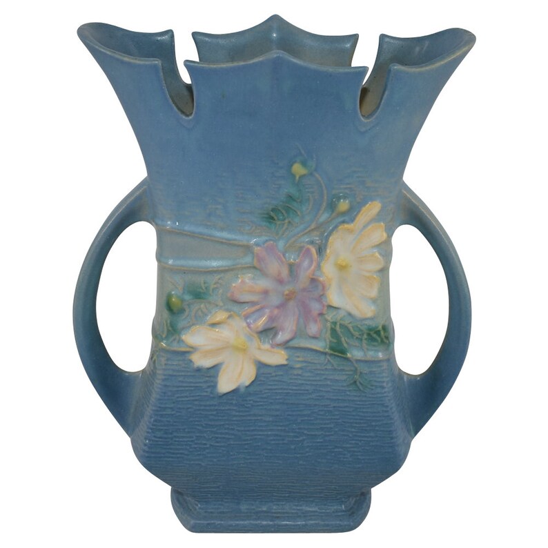 Roseville Pottery Cosmos Blue Vase 9508 Etsy