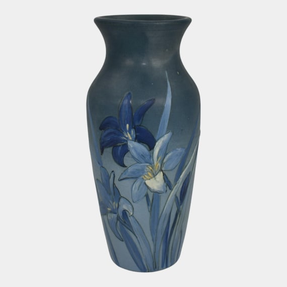 Weller Hudson 1920s Vintage Art Pottery Hand Painted Blue Flower