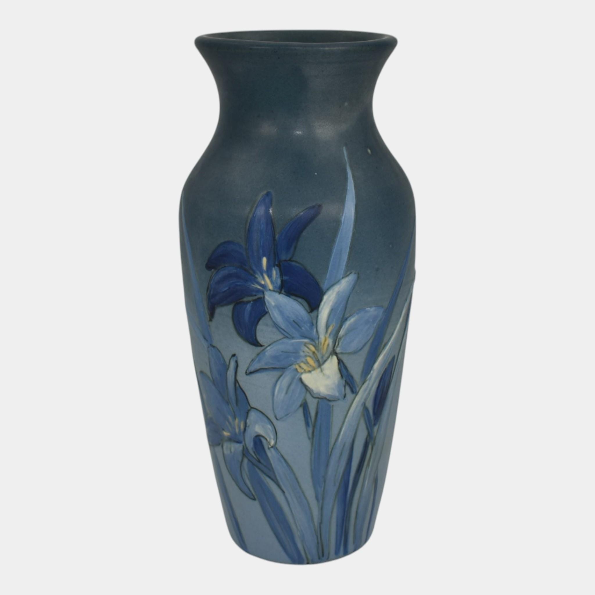 Weller Hudson 1920s Vintage Art Pottery Hand Painted Blue Flower