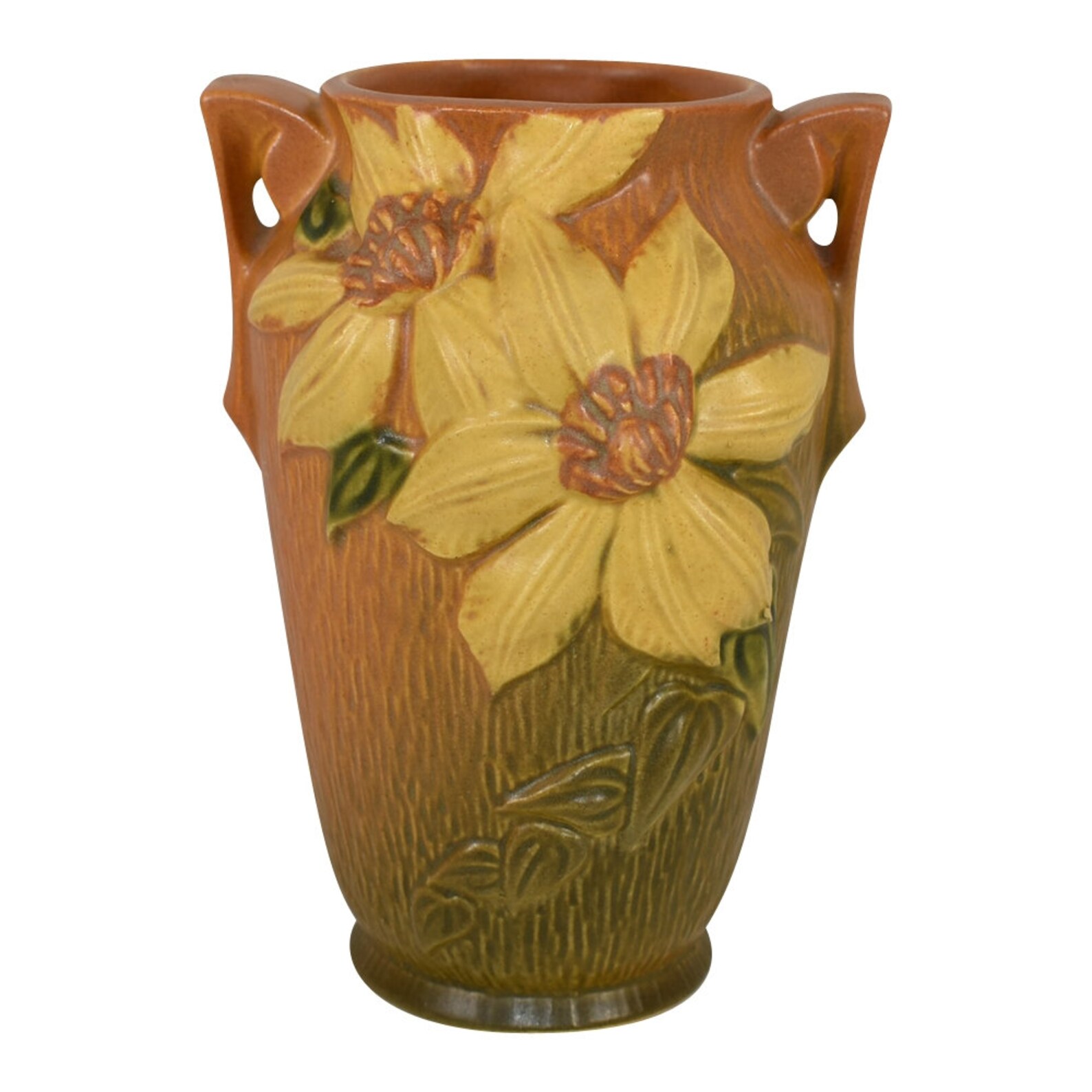 Roseville Pottery Clematis Brown Vase 1057 Etsy