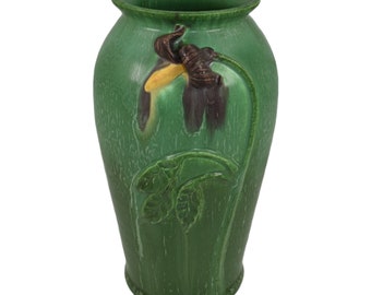 Ephraim Faience 2003 Hand Made Purple Nightshade Matte Green Flower Vase 310