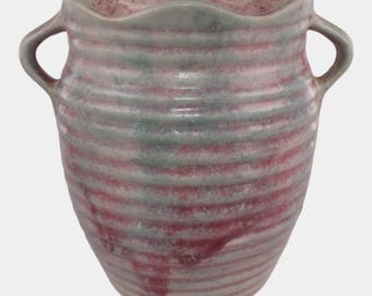 Burley Winter 1930s Vintage Art Pottery Mottled Green Rose Vase 3F