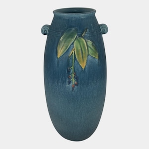 Weller Cornish 1933 Vintage Art Deco Pottery Blue Tall Ceramic Vase
