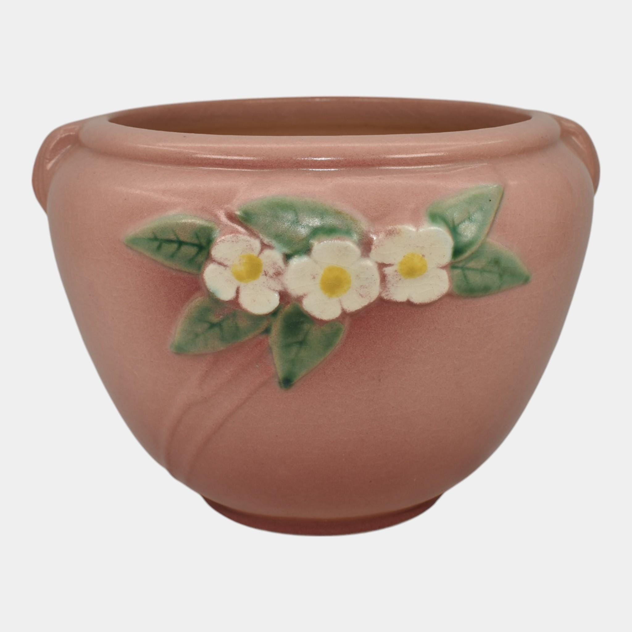 アンティーク フランス 桜草 ナスタチウムの花風 花型ドイリー レッドワーク Roseville Mock Orange Pink 1950 Vintage Pottery Jardiniere Planter