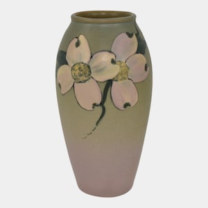 Weller Hudson 1920s Vintage Art Pottery Hand Painted Green Purple Vase