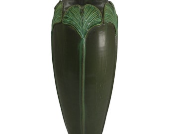 Door Studio Art Pottery 2011 Hand Thrown Gingkoes Grandeur Green Vase Tiller