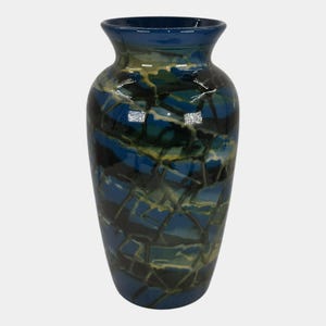 Peters and Reed Marbleized 1920s Arts And Crafts Pottery Blue Ceramic Vase