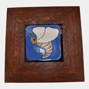 Flint Faience 1920s Hand Made Art Pottery Bug Framed Ceramic Tile