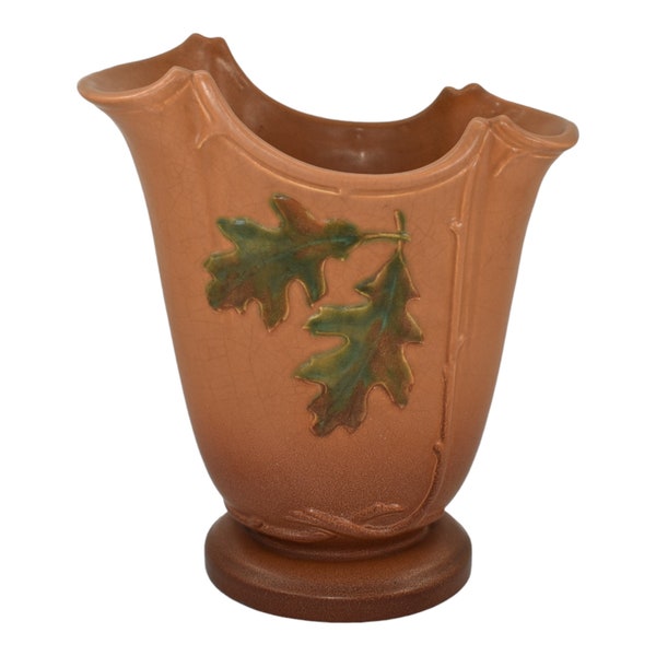 Weller Oak Leaf 1930s Vintage Art Pottery Brown Ceramic Vase