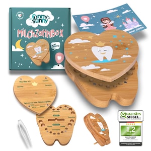 Test SEHR GUT, Note 1.2* Zahndose Bambus für Milchzähne, Milchzahndose für Kinder, Zahnfee, Taufgeschenke Mädchen Jungen, Zahnbox Junge