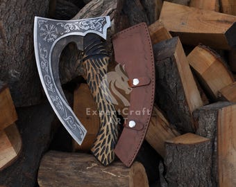 The Original custom hand forged pizza Ax , Viking Bearded Camping Ax, Viking pizza cutter ax ,Best Christmas & Anniversary Gift For Him