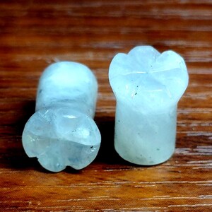 White Rainbow Moonstone Single Flare Carved Plugs, Handmade Ear Stretcher Gauges
