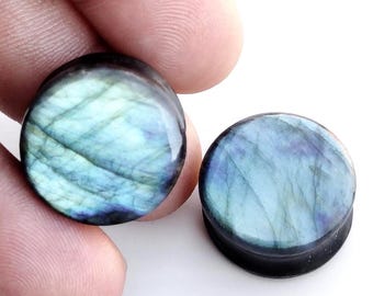 Natural Labradorite Stone Plugs, Double Flare Earrings Plug Handmade Ear Gauges