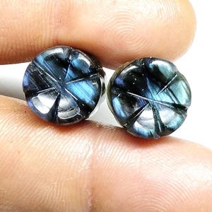 AAA...Natural Labradorite Earring Plugs, Blue Flash Double Fire, Labradorite Plugs Labradorite Carving Flower Earrings Plugs Gauges