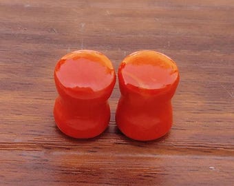 Oranje kwarts tunnelpluggen, dubbele flare oorbellen, handgemaakte oorrekkers
