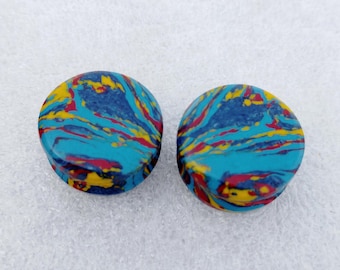 Rainbow Quartz Plugs, Double Flare Earrings Plug Handmade Ear Gauges