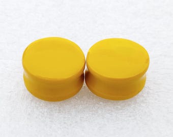 Yellow Coral Quartz Tunnel Plugs, Double Flare Smooth Polish Handmade Ear Stretcher Gauges