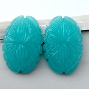 AAA... Aqua Quartz Carved Gemstone Aqua Quartz Gemstone Oval Shape Aqua Quartz Gemstone Pair Carved Gemstone, Size 20x29