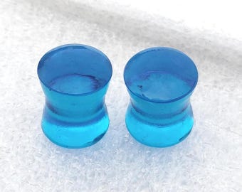 Tunnel-Plugs aus blauem Topasquarz, handgefertigte Ohrstecker mit doppeltem Flare