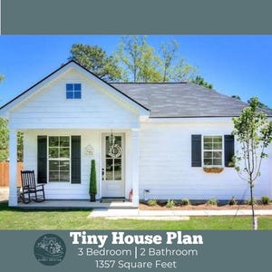 Farmhouse Tiny House Plans, 1300 Square Foot Small House Plans , Printable Digital Download, 3 Bedroom, 2 Bath, PDF Floor Plan Blueprints