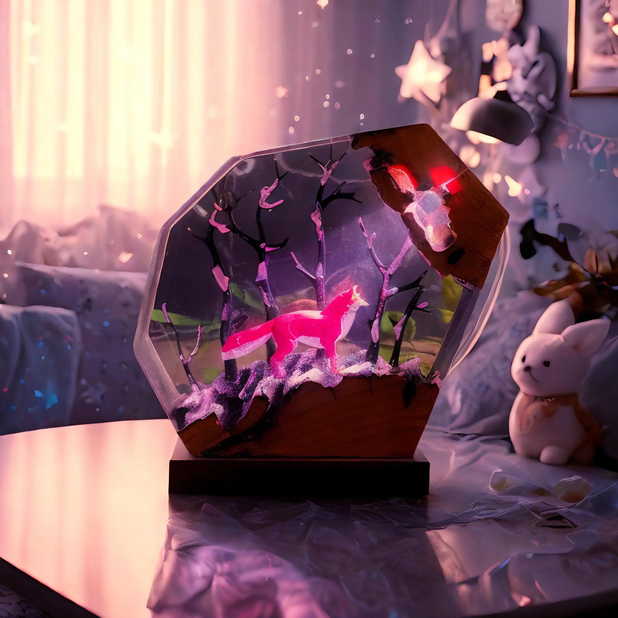 Winter Fox Resin Lamp, Handcrafted Epoxy Diorama Night Light, Unique Home Decor, Christmas Gift, Gift for Her