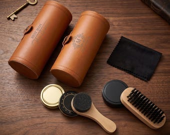 Personalized Leather Shoe Care Kit, Handcrafted 6-Piece Care Kit, Travel Care Set, Gift for Shoe Lovers, Father's Day Gift, Groomsman Gift