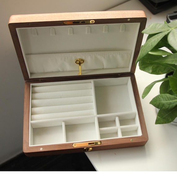Custom Engraved Walnut Jewelry Box with Lock, Wedding Bridesmaid Gift,Mother's Day,Christmas Gift