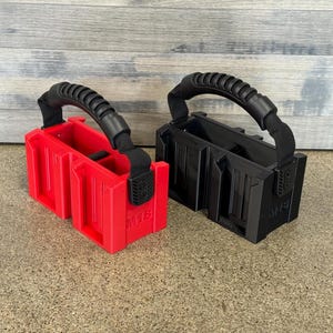 Compact Milwaukee M18 (4) Pack Battery Caddy Carrier With Soft Handle and Airtag Mount
