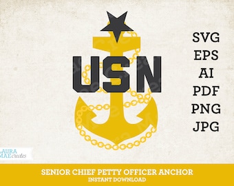 US Navy Senior Chief Petty Officer Anchor Vector Files - svg, eps, ai, pdf, png, jpg Cut Files - Fouled Anchor, US Navy Chief Season