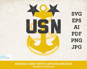 US Navy Master Chief Petty Officer Anchor Vector Files - svg, eps, ai, pdf, png, jpg Cut Files- Fouled Anchor, US Navy Chief Season