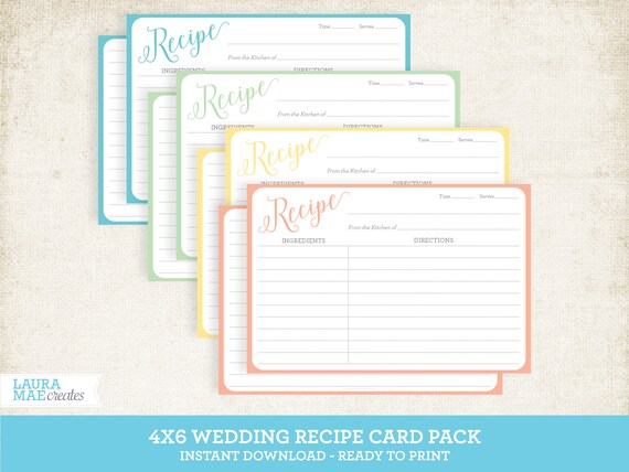 wedding 4x6 printable recipe card set editable recipe card free invitation insert free recipe card sign bridal shower beach pastel free editable recipe cards