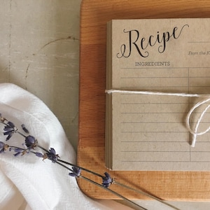 Tarjetas de recetas de papel Kraft personalizables e impresas de 4 x 6: tarjetas de recetas personalizadas, tarjetas de recetas rústicas, tarjetas de recetas para bodas, tarjetas para baby shower