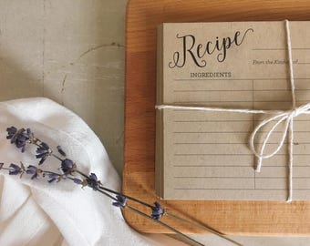 Customizable Printed Kraft 4x6 Recipe Cards - Custom Recipe Cards, Rustic Recipe Cards, Wedding Recipe Cards, Baby Shower