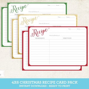 Christmas 4x6 Printable Recipe Card Set - Editable Recipe Card FREE Invitation Insert + FREE Recipe Card Sign, Holiday Recipe, Christmas
