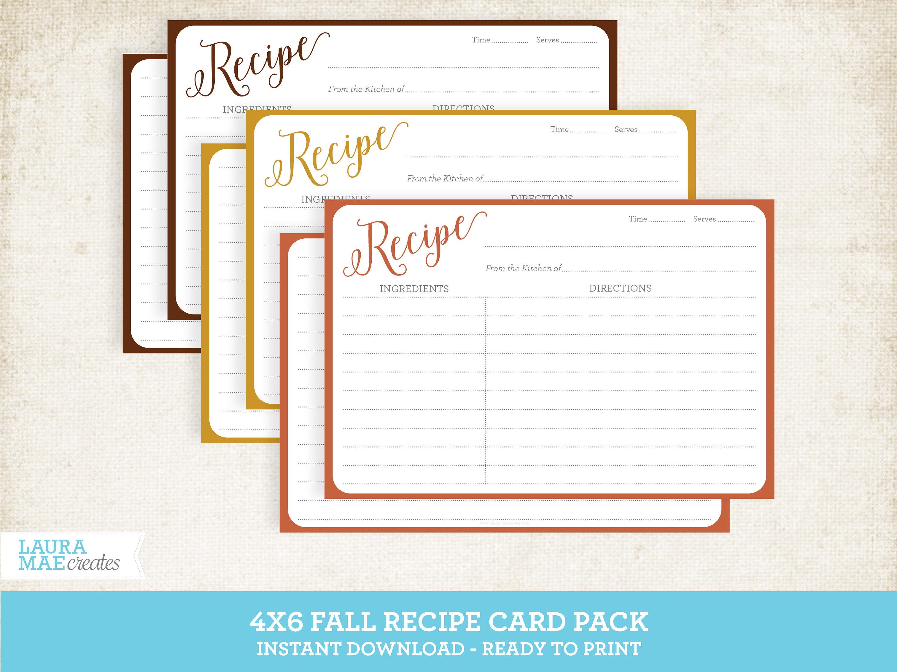 fall 4x6 printable recipe card set editable recipe card free etsy fall 4x6 printable recipe