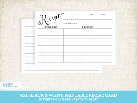 Printable Recipe Cards 4x6 Recipe Template Paper Paper Party Supplies 