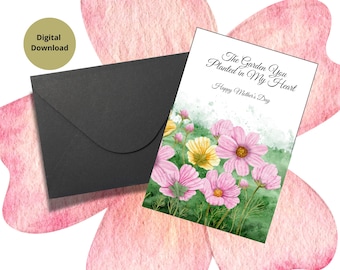 Printable Mother's Day Flower Garden Greeting Card, Beautiful Flora Greeting Card, Print at Home Card, Printable Greeting Card