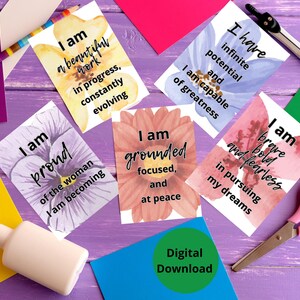 Set of 31 Printable Daily Woman Positive Affirmation Flash Cards, Affirmation Cards Print, Mindfulness Printable, Positive Quote Flash Cards