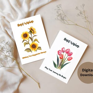 Set aus 6 druckbaren Wunschkarten - Aquarell Blumen Grußkarten - Einzigartige Blumendesigns für jeden Anlass - Instant Download